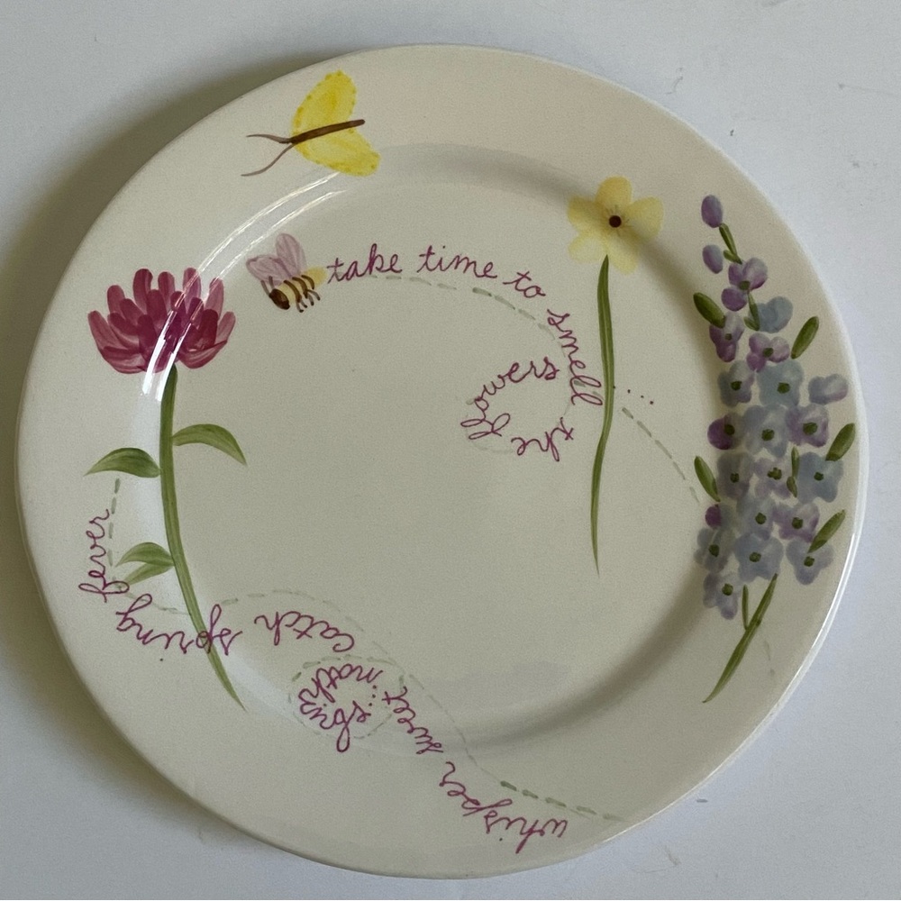 Bath & Body Works Plate Vintage 2000 Candle Soap  Dish Butterfly Flowers 6” EUC